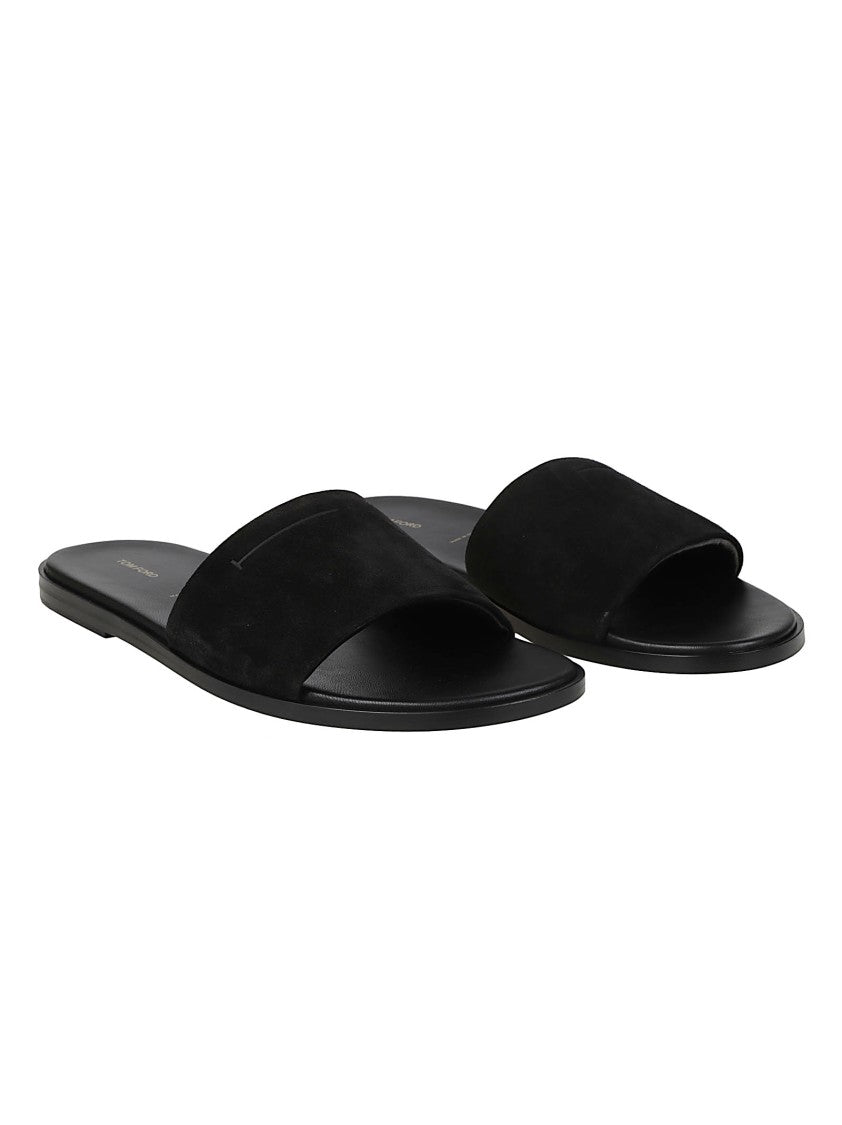 Tom Ford Kai Minimalist Black Calf Leather Slides