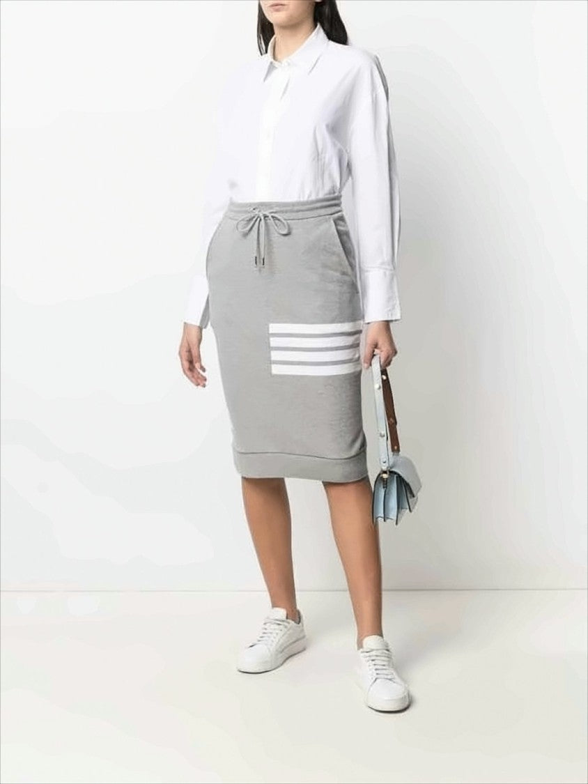 Thom Browne Heather Grey Midi Skirt With Drawstring Waistband