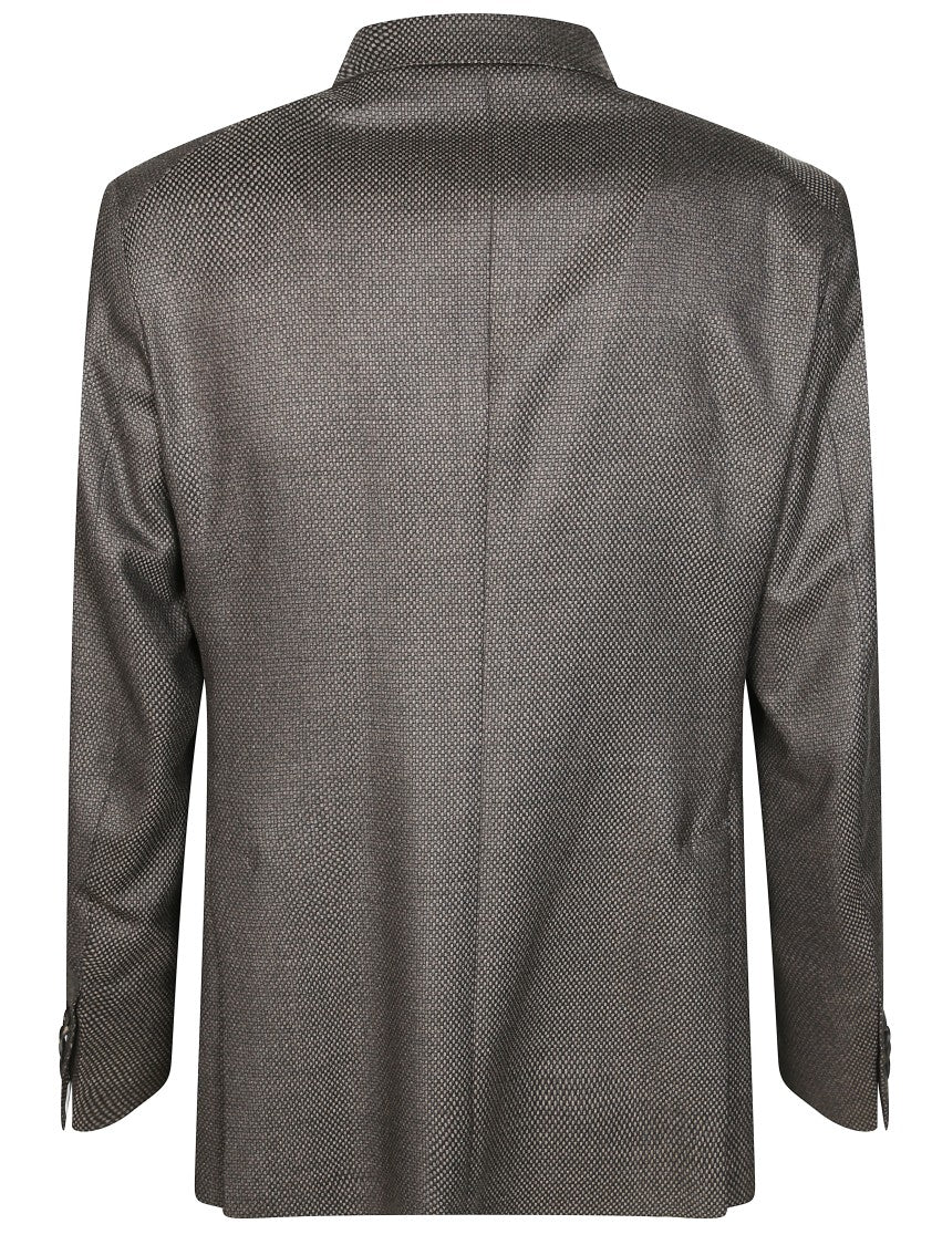Tagliatore Double-Breasted Textured Blazer With Checkered Pattern