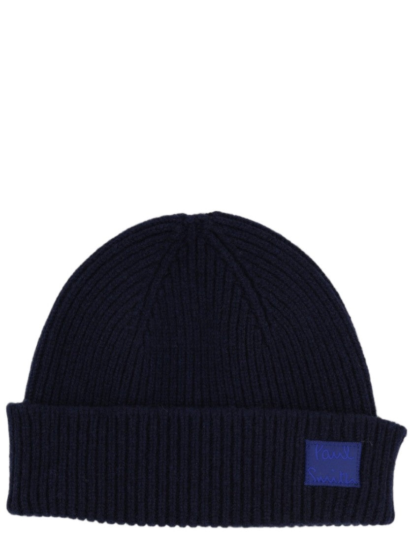Paul Smith Blue Ribbed Knit Cashmere-Merino Blend Hat