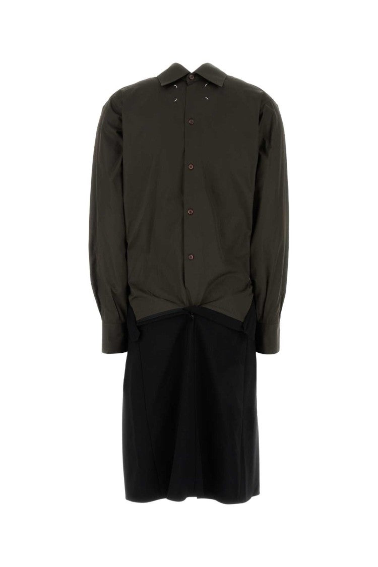 Maison Margiela Two-Tone Poplin And Wool Shirt Dress