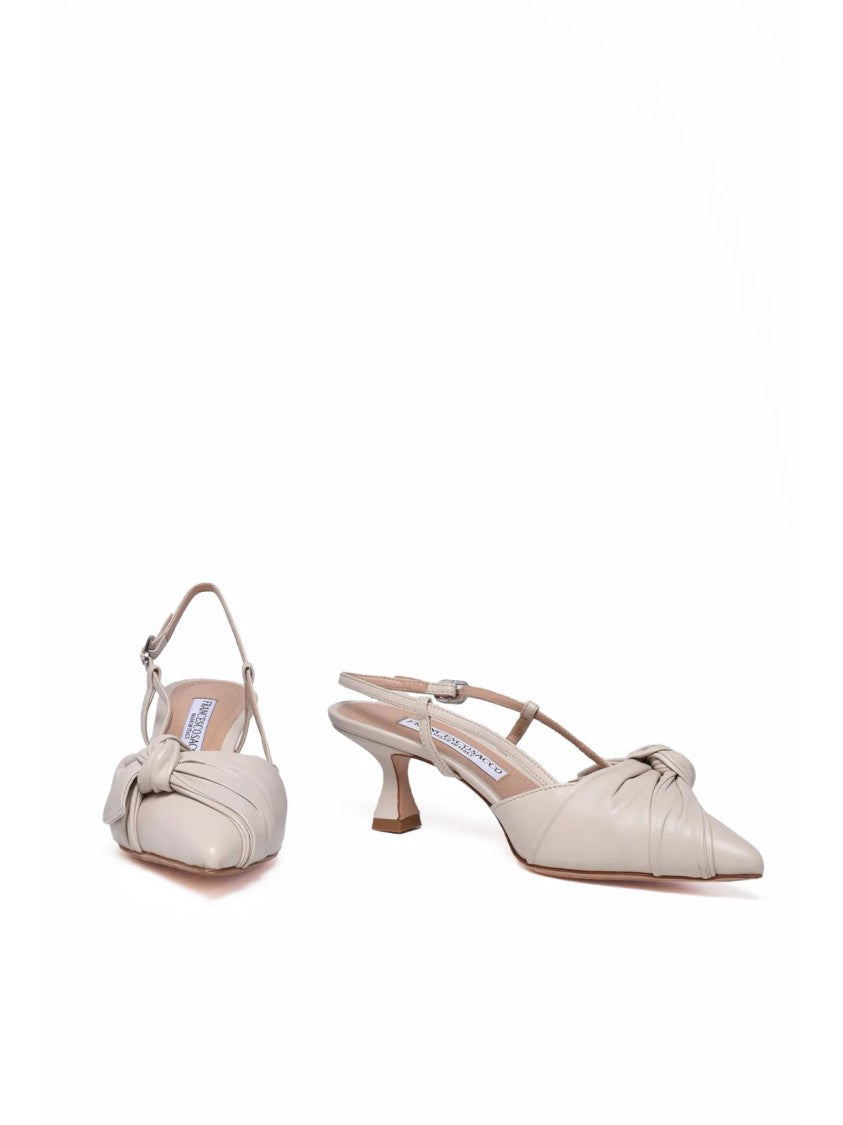 Francesco Sacco White Knotted Pointed-Toe Leather Slingback Sandals