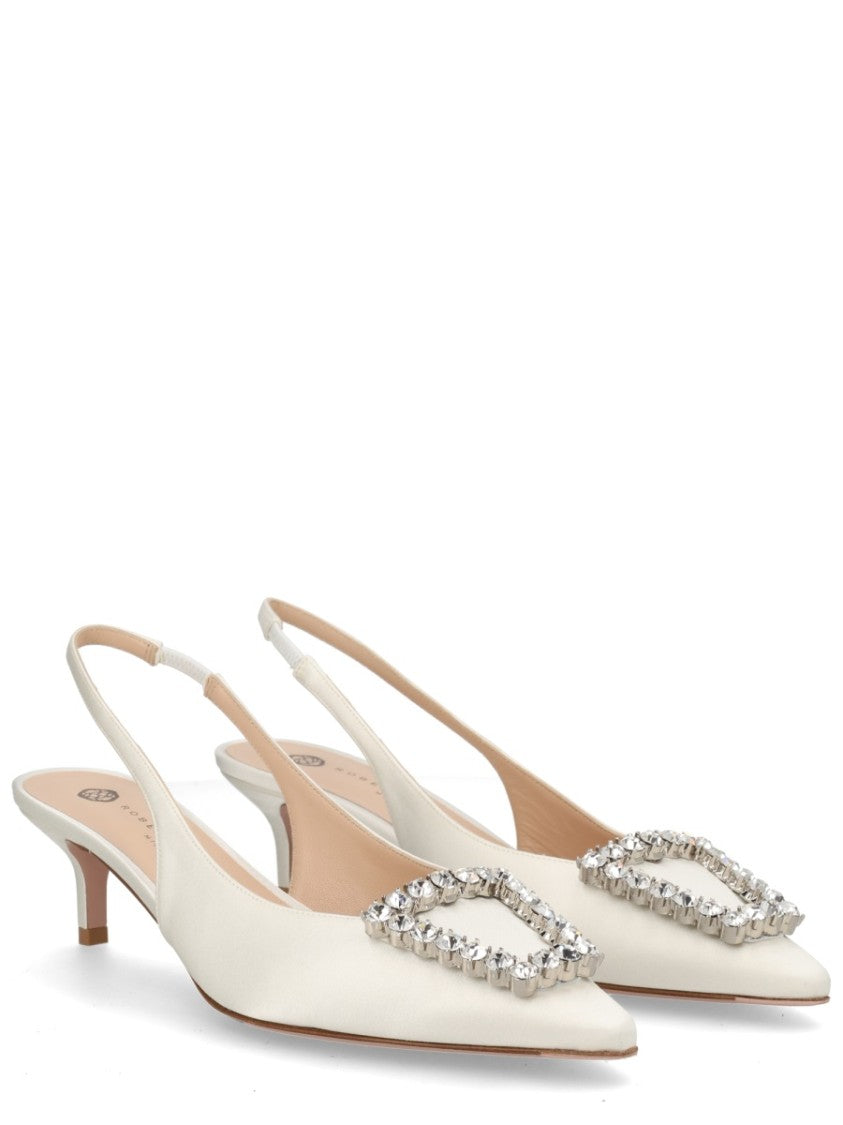 Roberto Festa Pointed Toe Slingback Pumps With Geometric Crystal Embellishment