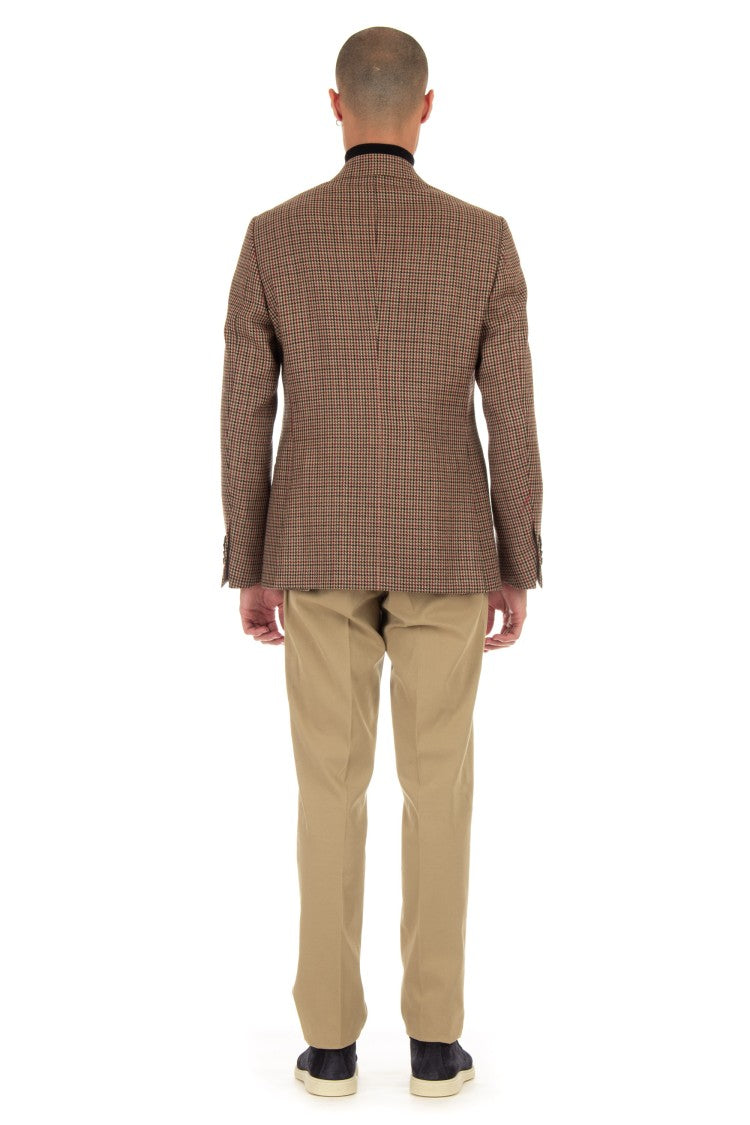 Lardini Double-Breasted Houndstooth Wool Jacket