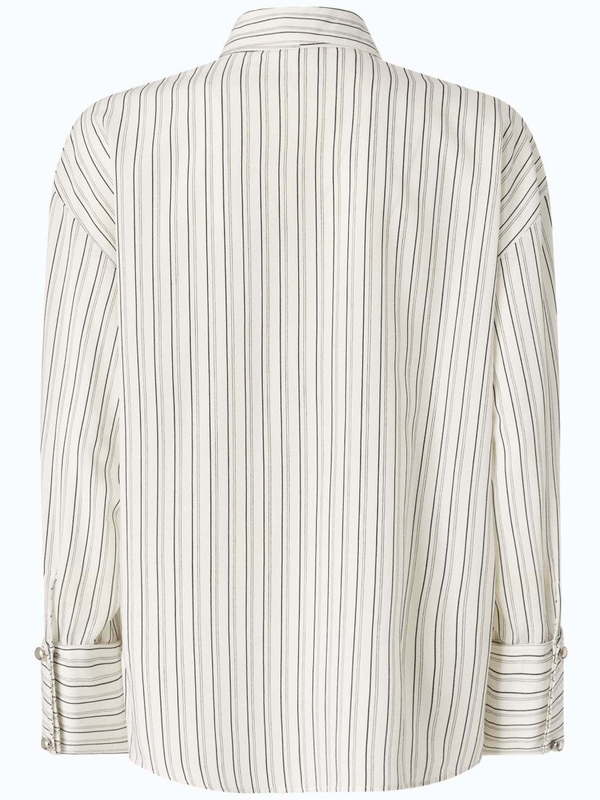 Pinko Long-Sleeved Blouse With Asymmetrical Front Detail And Contrasting Stripes