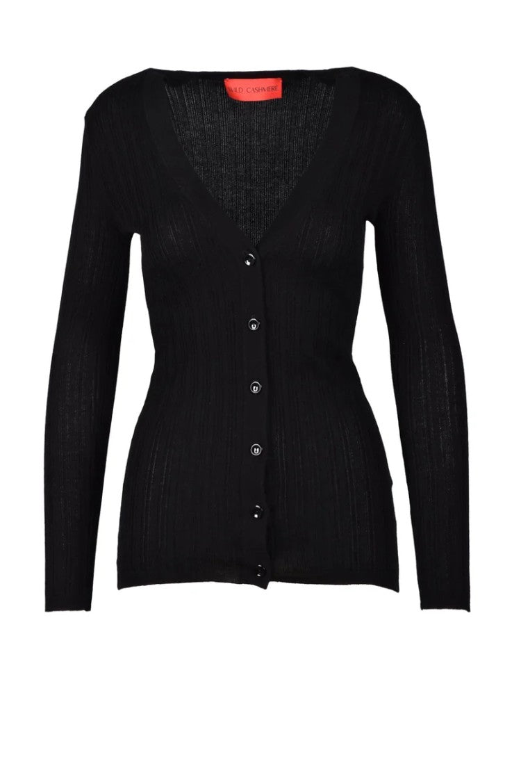 Wild Cashmere Ribbed Cardigan - Black