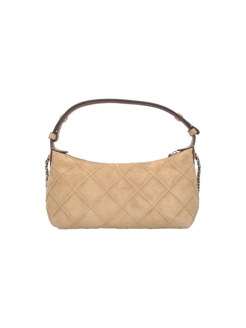 Tory Burch Quilted Calf Suede Shoulder Pouch With Chain Strap