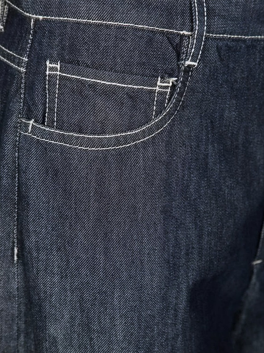 Max Mara Wide-Leg Cropped Denim Pants With High Waist And Contrast Stitching