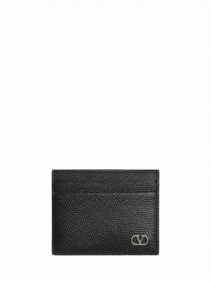 Valentino Garavani Textured Leather Cardholder With Metallic Logo Emblem