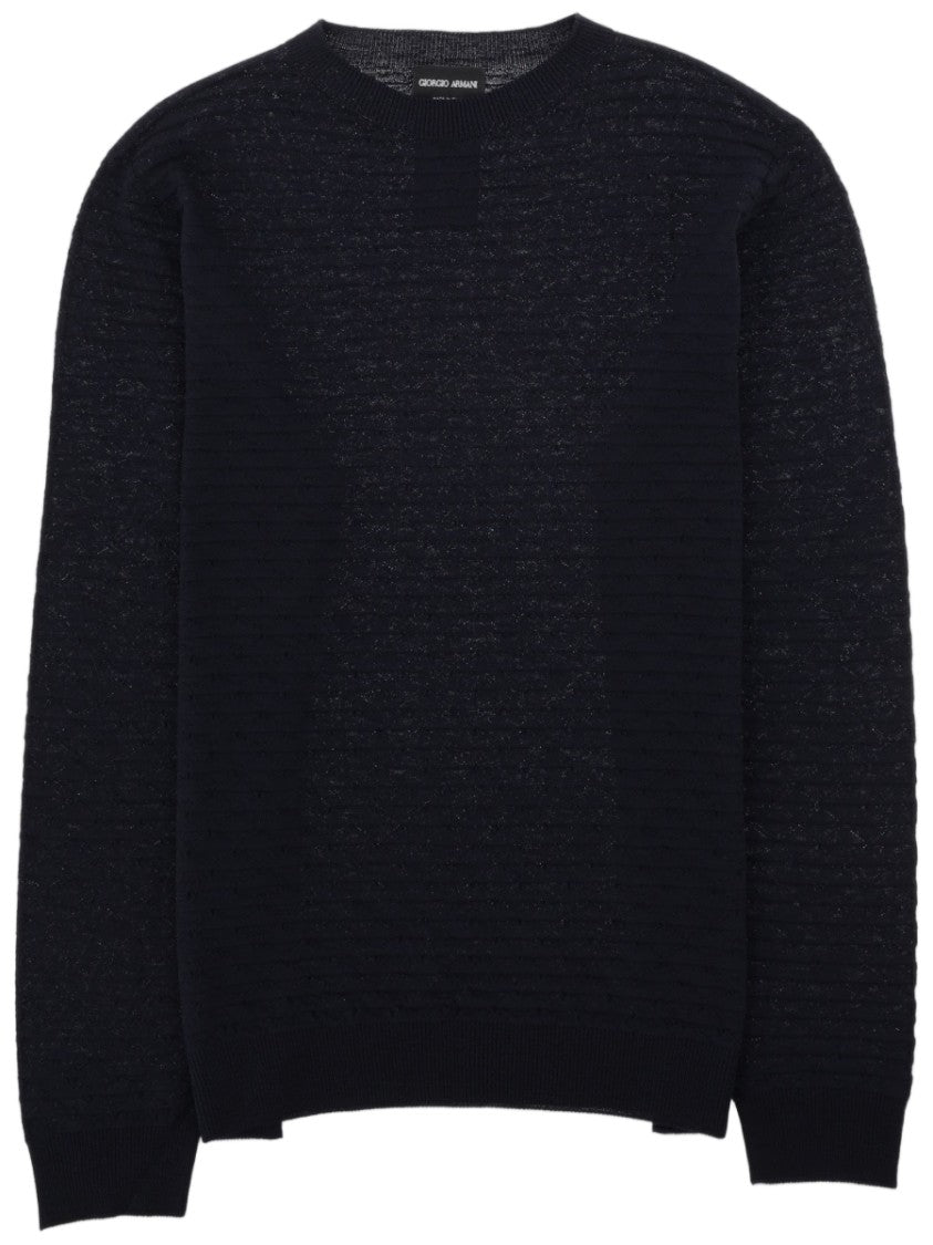 Giorgio Armani Textured Crew Neck Sweater In Virgin Wool