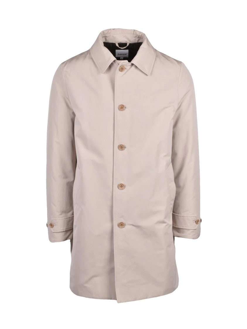 Aspesi Mid-Length Beige Raincoat With Quilted Interior And Button Closure