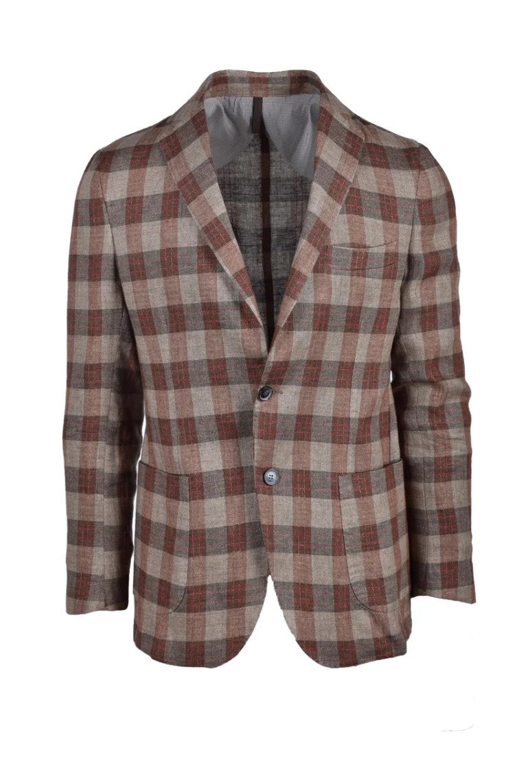 Laboratori Italiani Checkered Brown Linen Jacket