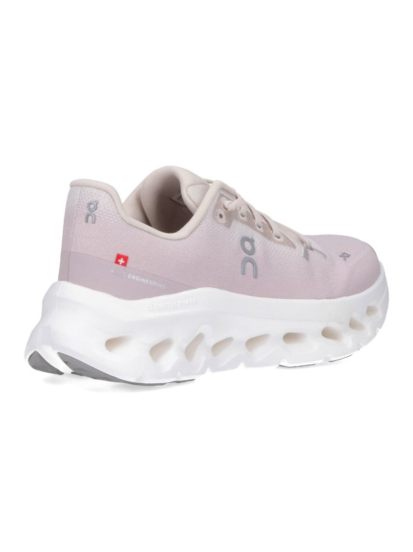 On Soft Pink Fabric Sneakers With Contrasting Embroidered Logos