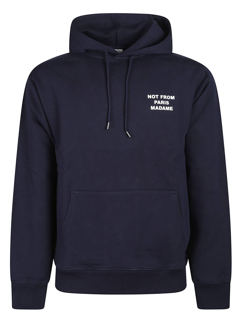 Drôle De Monsieur Slogan Navy Blue Cotton Hoodie