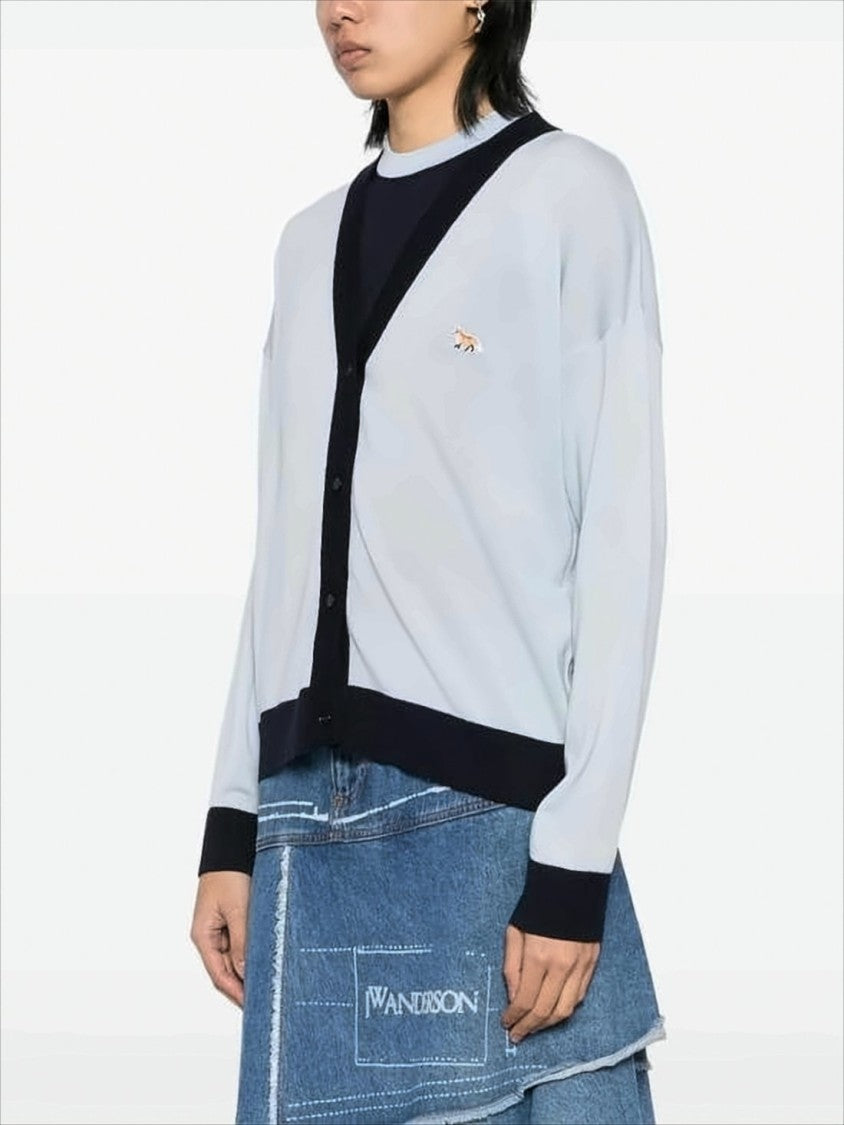 Maison Kitsuné Wool Cardigan With Contrast Trim And Embroidered Emblem