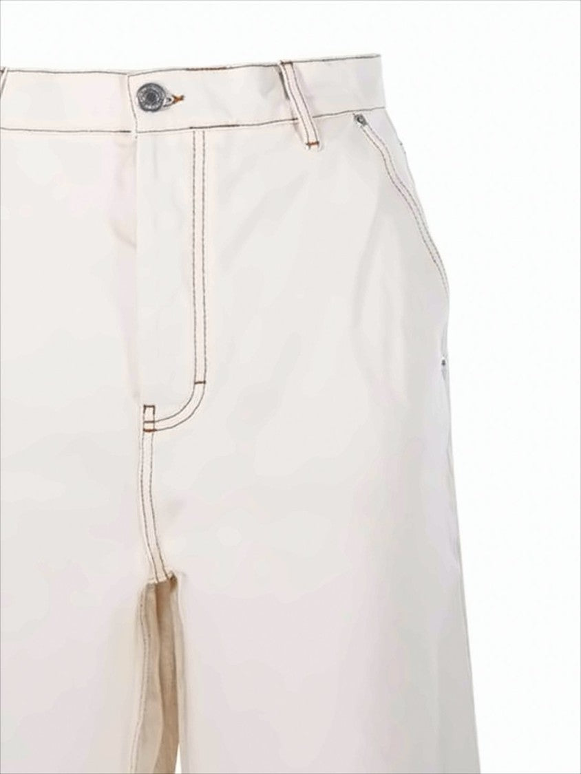 Ami Light Cream Wide-Leg Denim Pants With Contrasting Stitching