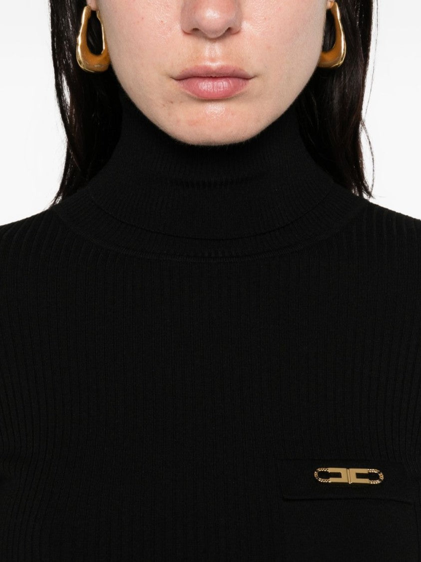 Elisabetta Franchi Black Turtleneck Sweater With Ribbed Texture
