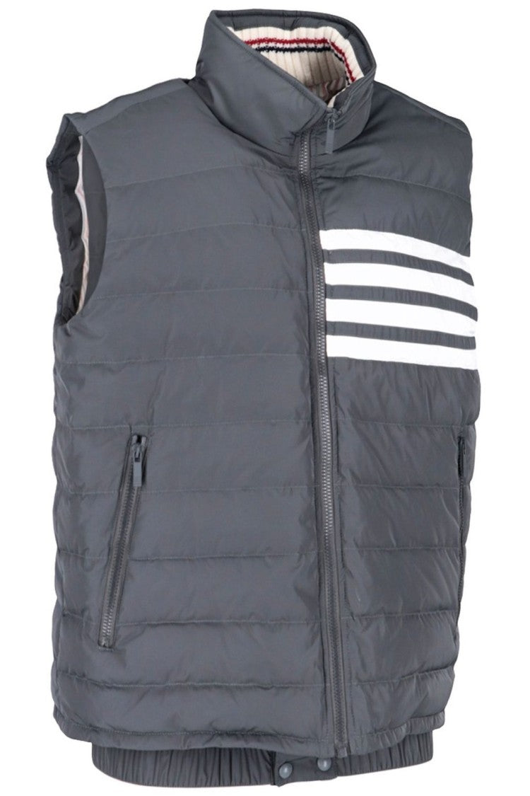 Thom Browne Quilted Grey Coat With High Collar