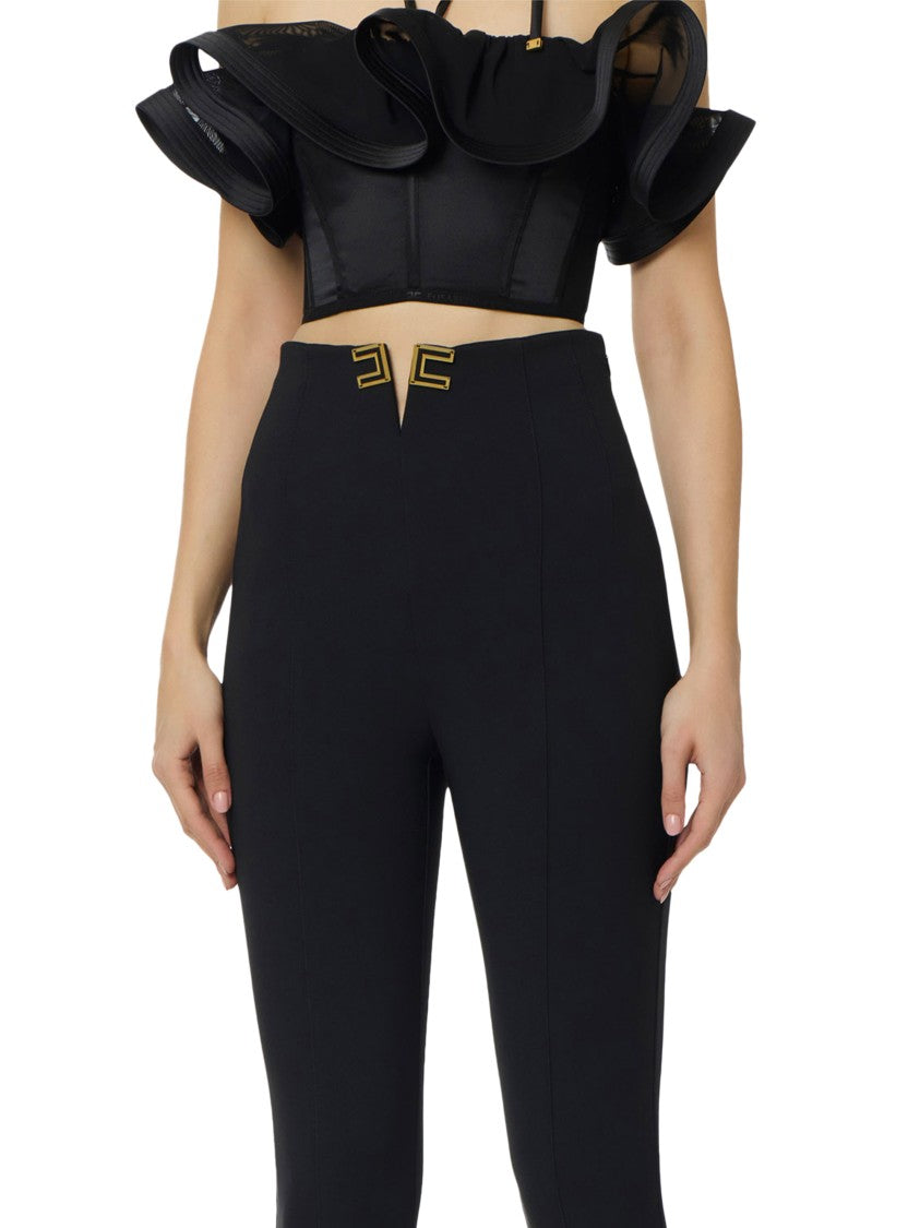Elisabetta Franchi High-Waisted Tailored Trousers With Gold-Tone Clasp