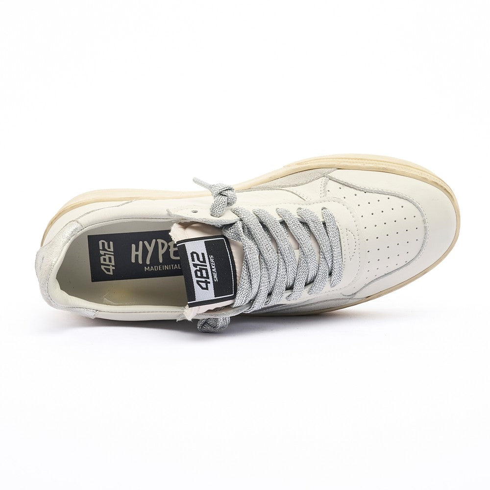4B12 White Total Leather Flexible Rubber Sneakers