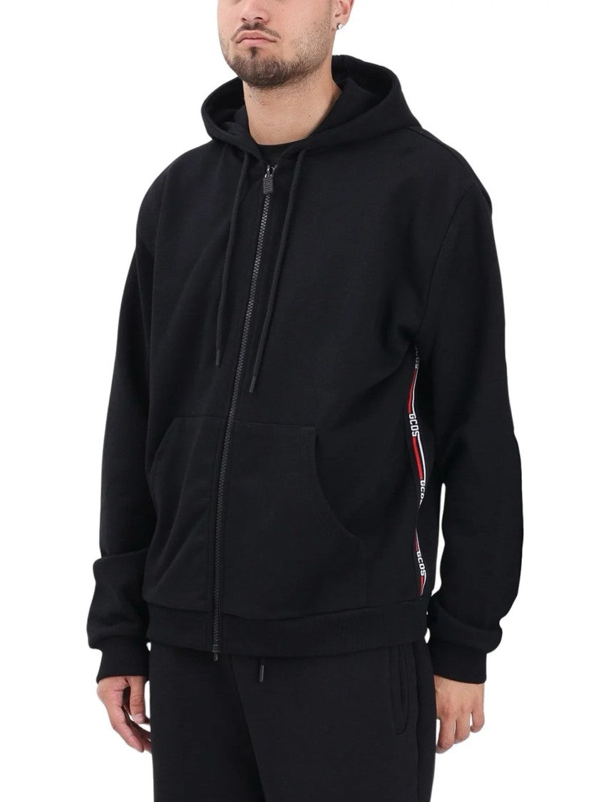 Gcds Black Cotton Zip-Up Hoodie