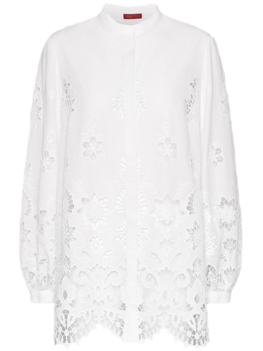Elena Miro` White Floral Cut-Out Lace Blouse