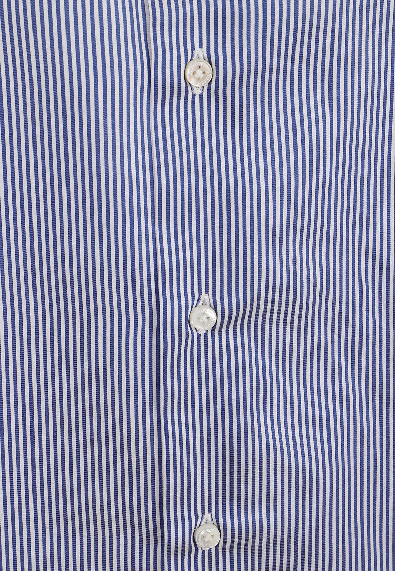 Barba Napoli White And Blue Striped Spread Collar Cotton Shirt