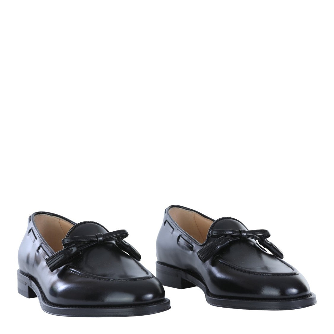 Valentino Garavani Polished Black Leather Loafers With Decorative Tassels