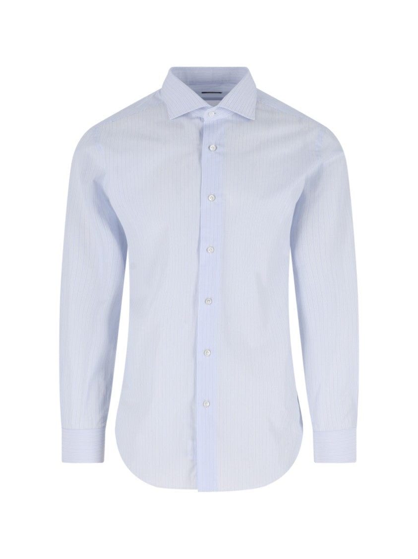 Barba Napoli Light Blue Striped Cotton Tailored Shirt
