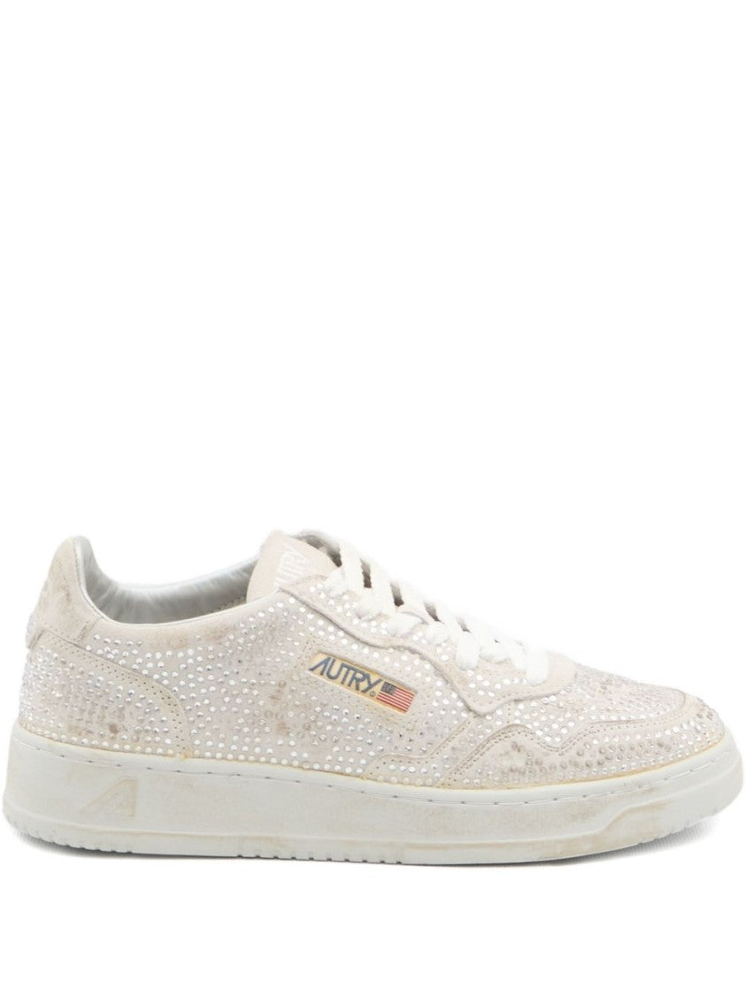 Autry Low-Top Vitello Leather Sneakers With Embellished Upper