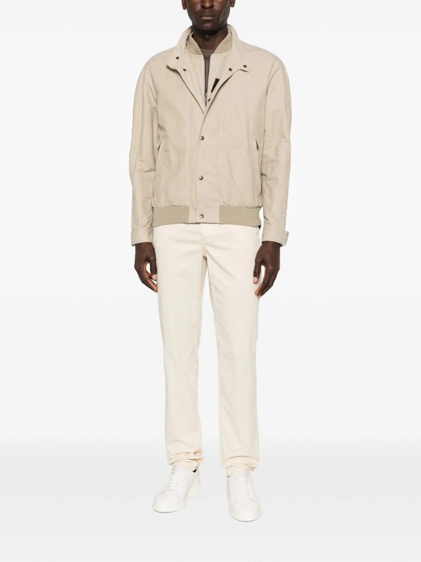 Fay Light Beige Bomber Stand Collar Jacket