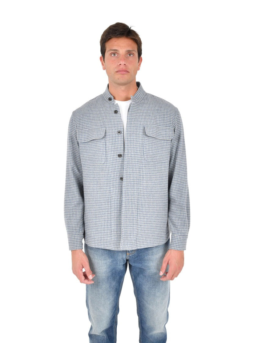 Boglioli Guru-Collar Overshirt In Grey Houndstooth