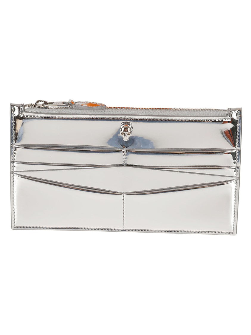 Alexander Mcqueen Silvery Metallic Wallet With Design