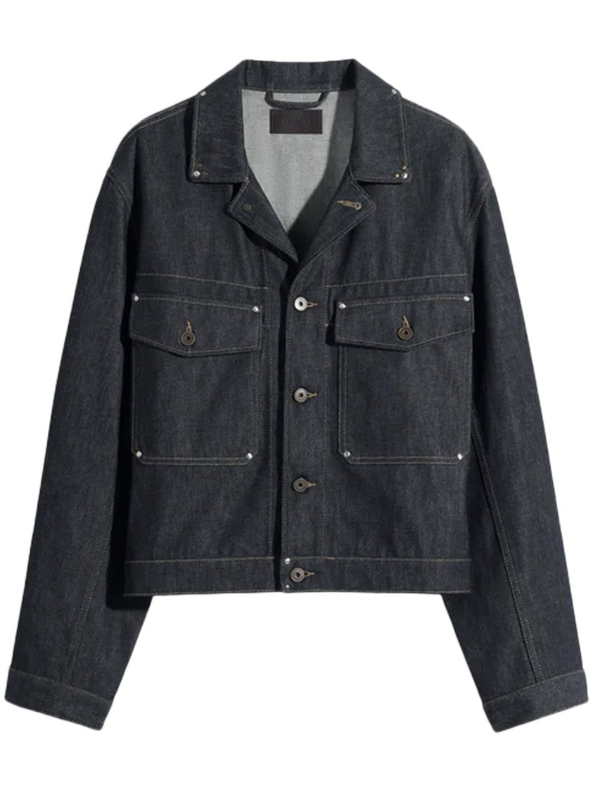 Lemaire Black Cropped Denim Trucker Jacket With Stud Details