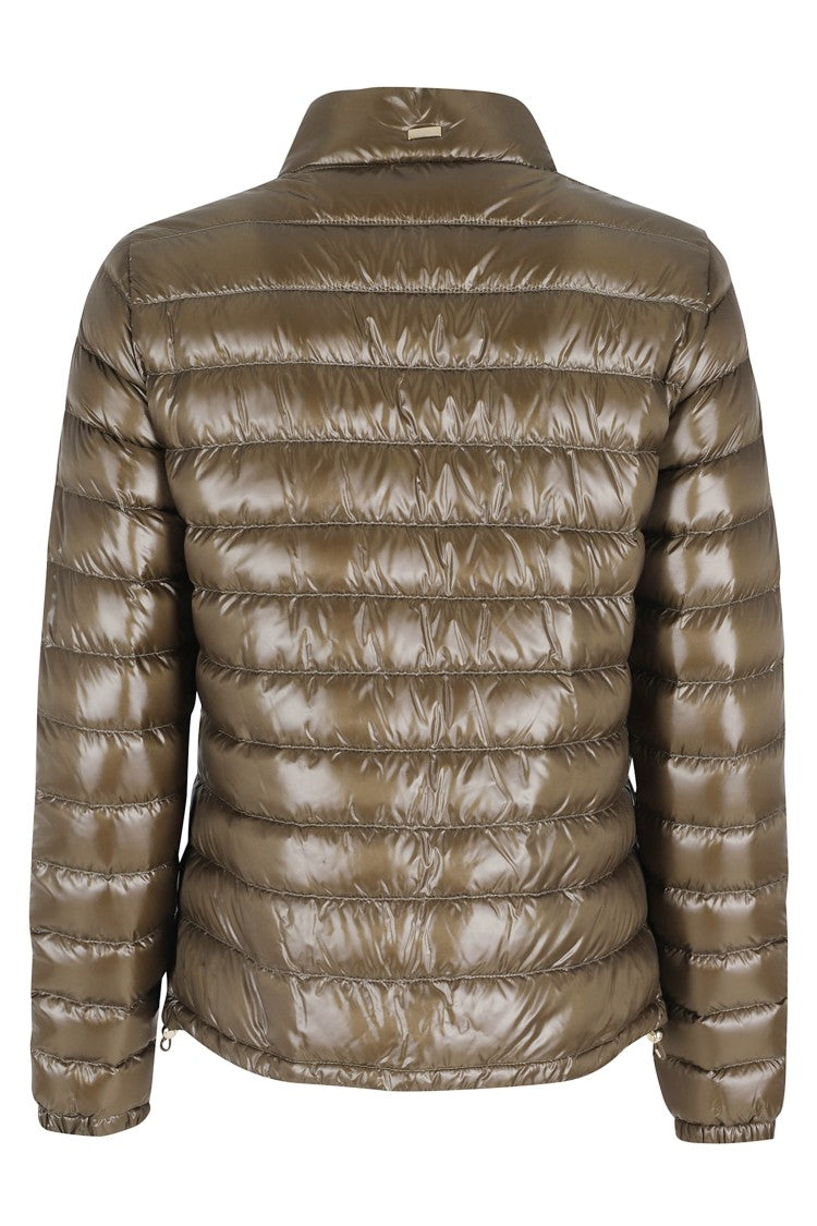 Herno Green Round Neck Button-Patch Zip-Front Polyamide Down Jacket