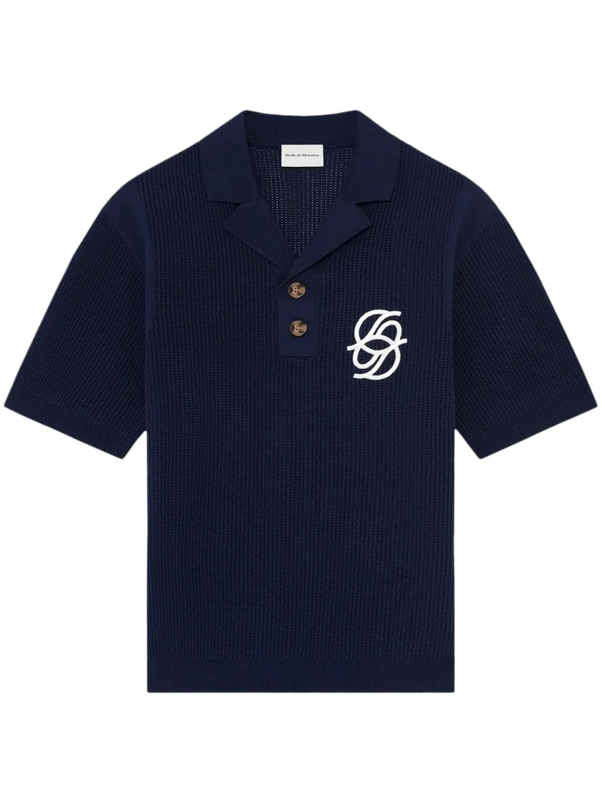 Drôle De Monsieur Textured Knit Polo Shirt With Monogram Logo