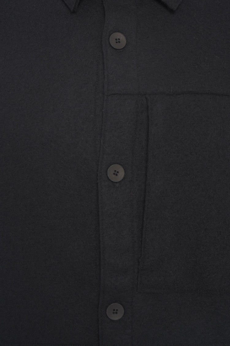 Transit Black Virgin Wool Overshirt With Classic Collar And Button Closure