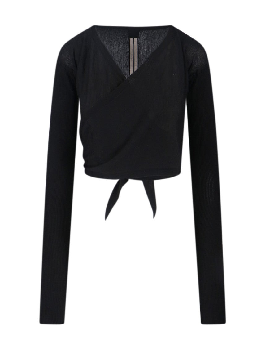 Rick Owens V-Neck Knit Top With Crossed Front Detail