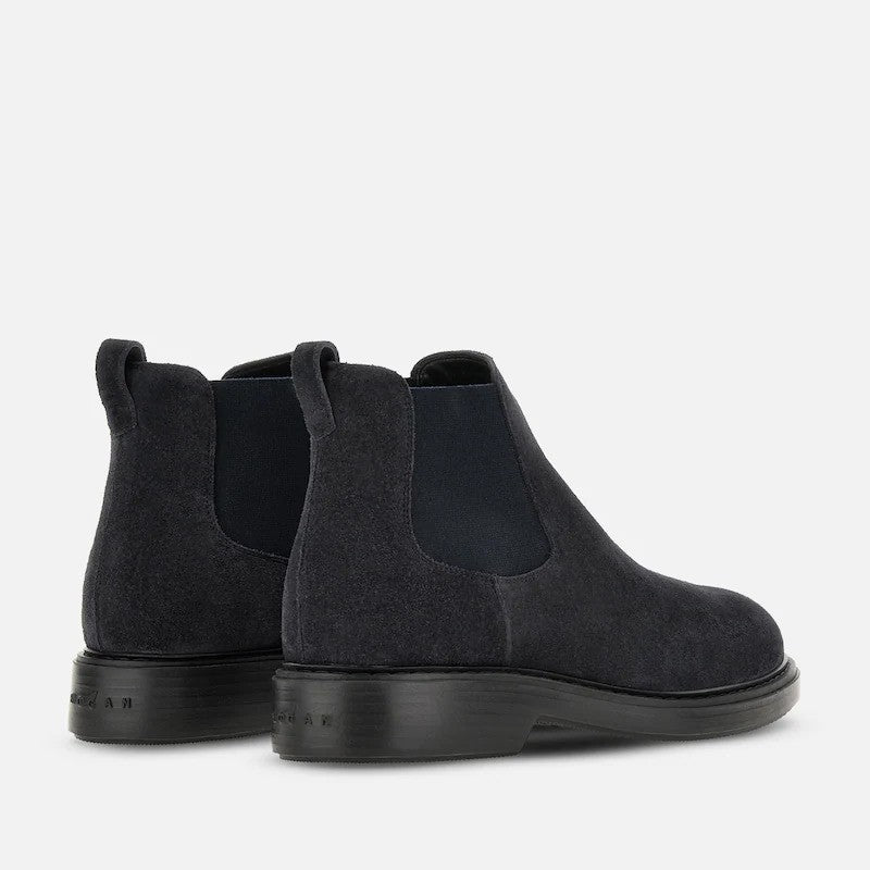 Hogan Black Minimalist Suede Elastic Panel Ankle Boots