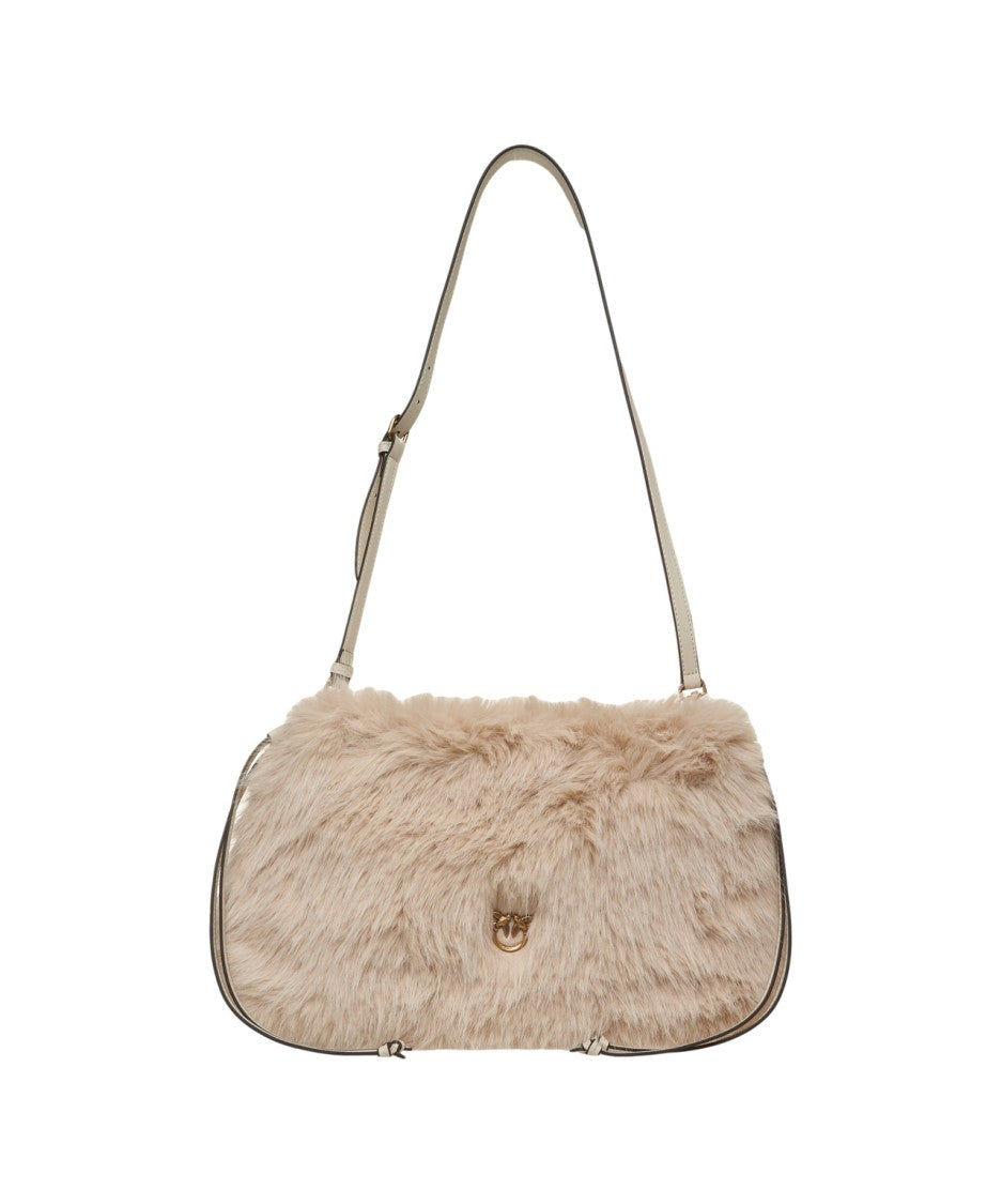 Pinko Plush Faux Fur Shoulder Bag With Adjustable Strap