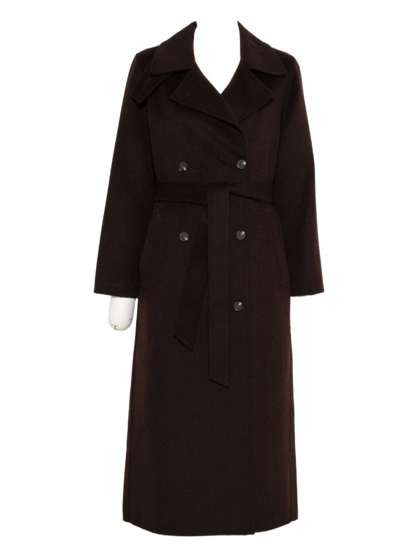 Yerse Long Double-Breasted Brown Wool-Blend Yerse Coat