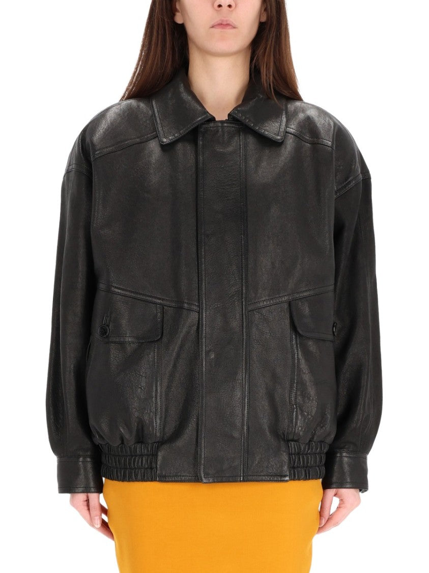 Saint Laurent Black Balloon Lamb Leather Bomber Jacket