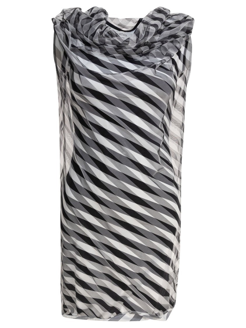 Max Mara Diagonal Stripe Dress With Gathered Neckline