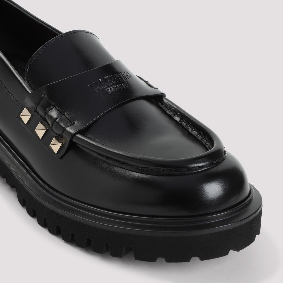 Valentino Black Leather Loafers With Gold-Studded Accents