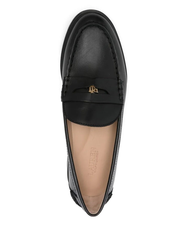 Lauren Ralph Lauren Black Leather Metallic Detail Loafers
