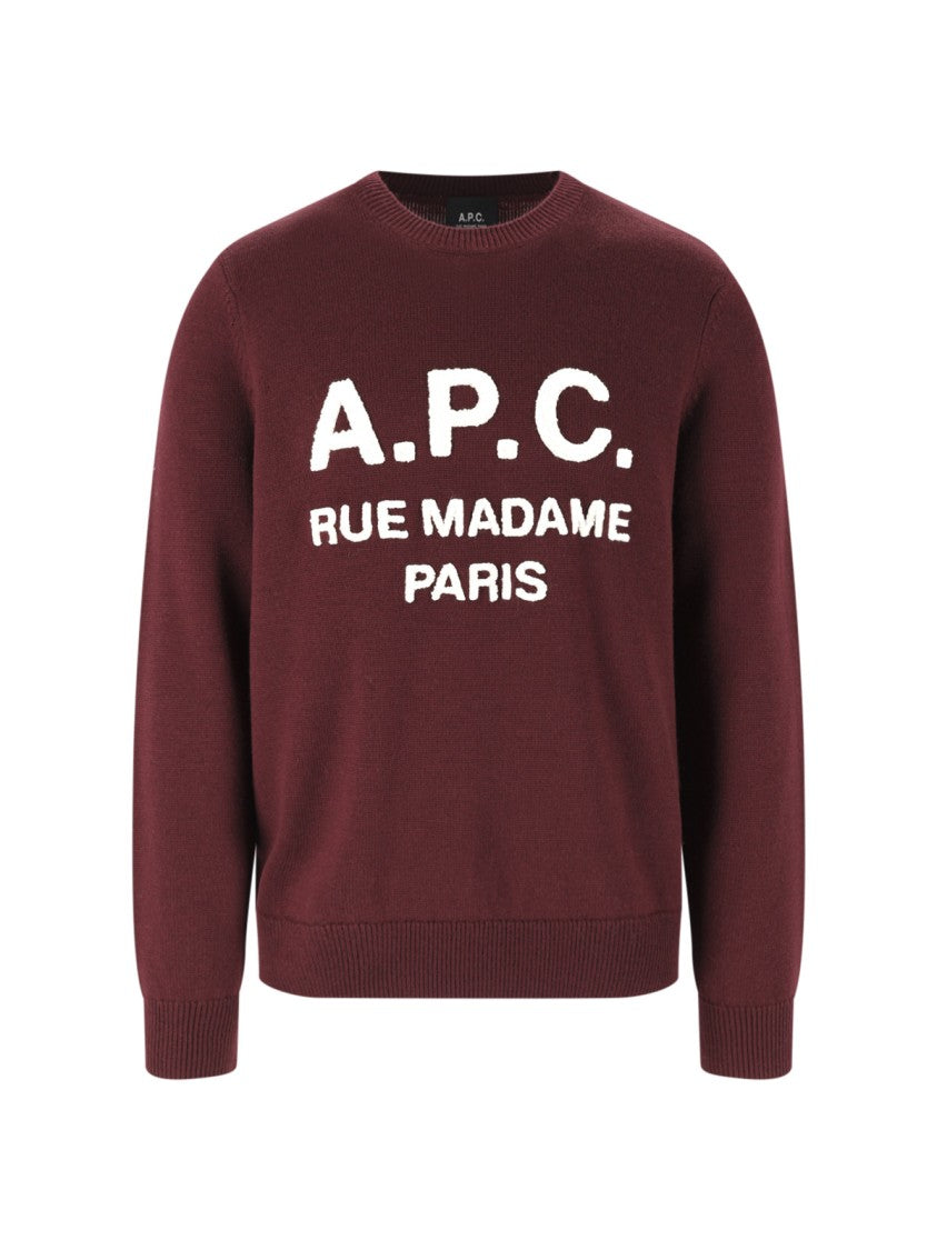 A.P.C. Burgundy Virgin Wool Crew Neck Sweater With Ribbed Finish