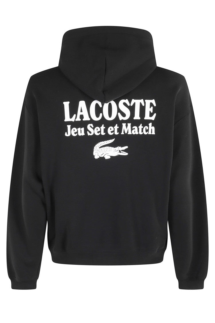 Lacoste Black Adjustable Hooded Sweatshirt With Signature Logo