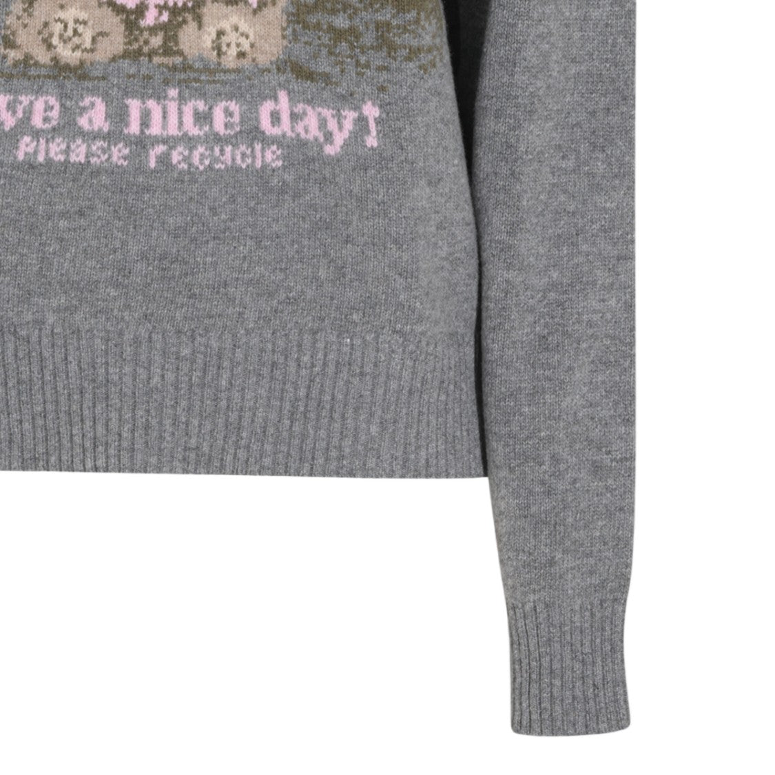 Ganni Medium Grey Graphic Teddy Bear Knit Sweater