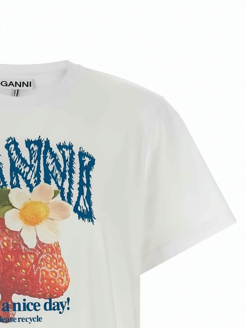 Ganni Short-Sleeve T-Shirt With Vibrant Graphic Print