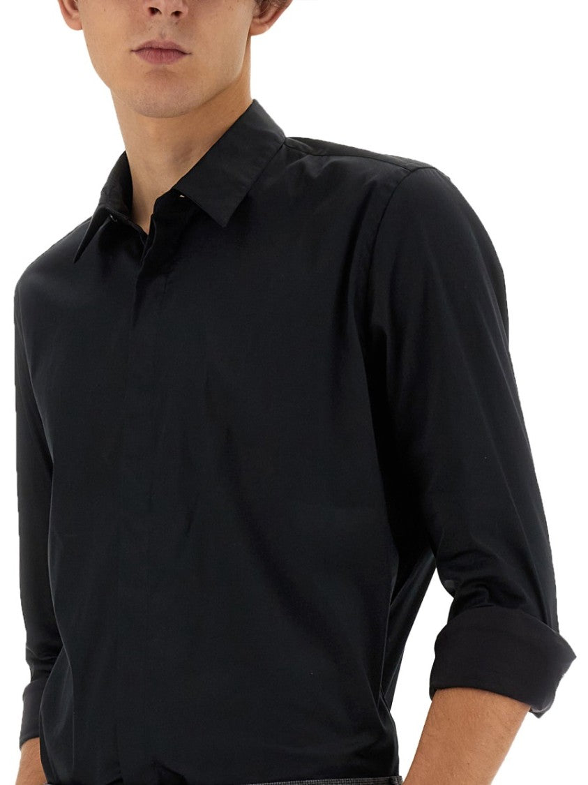 Pt Torino Fitted Black Cotton Shirt